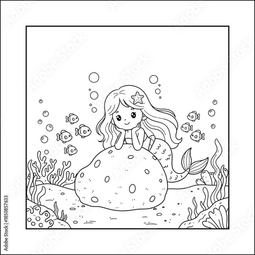 mermaid coloring page line art vector	