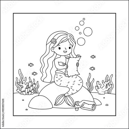 mermaid coloring page line art vector	