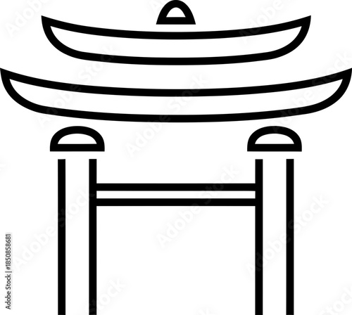Japanese gate icon in outline style, traditional torii arch symbol. Abstract pagoda religion concept. Vector illustration for web, app, graphic design