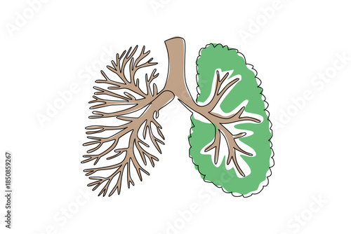 Single one line drawing dry branches with many twigs without leaves forming lungs. Differences in air quality affect the lungs. Breathing. Tree Concept. Continuous line design graphic illustration
