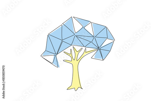Single continuous line drawing tree with leaves made of digital symbol connection lines. Environmentally friendly technology. Modern. For future. Tree Concept. One line design vector illustration