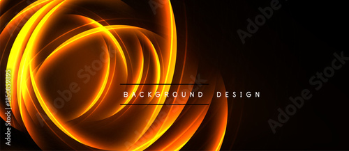 Dynamic orange swirls dominate dark background. Elegant curves create abstract visual impact. Modern design element for projects.