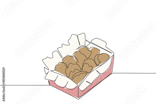 Single one line drawing stack of macaroons in a box with food paper. Order sweet snacks at the cafe and then take them home. Dessert. National Macaroon Day. Continuous line design graphic illustration