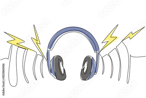 Continuous one line drawing headphones with loud sound effects. Wireless technology. Delivers stunning stereo sound. Loud. National Save Your Hearing Day. Single line draw design vector illustration