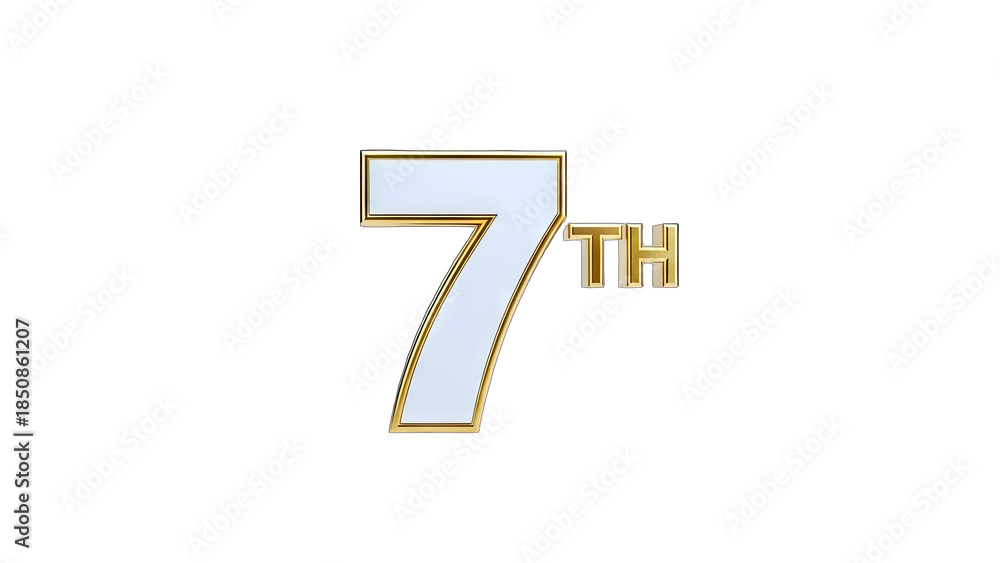 Fototapeta premium 7th Number with Gold Frame on White Background