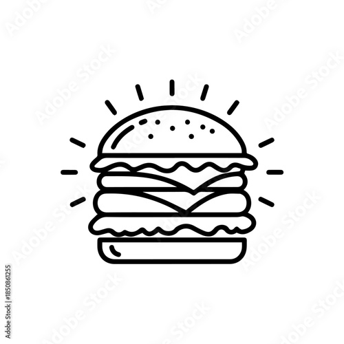 Delicious burger with sunburst effect
