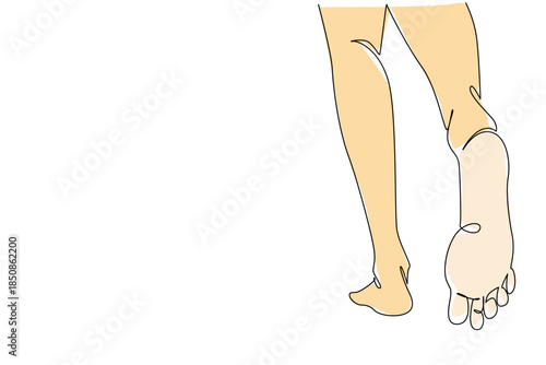 Continuous one line drawing barefoot legs seen from behind while walking. Take a leisurely walk on the grass for health. Beach. National Go Barefoot Day. Single line draw design vector illustration