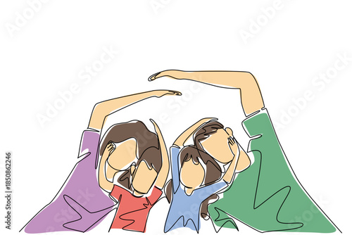 Single continuous line drawing a family sleeping on the floor and hugging each other. With family always the most beautiful memory. Exciting. Global Day of Parents. One line design vector illustration
