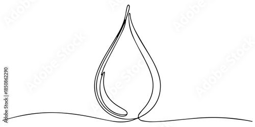 Continuous line drawing of drop. A drop of water or other liquid. One line drawing background. Vector illustration. Editable stroke, Continuous one line drawing of blood drop on transparent background