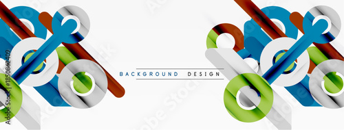 Abstract geometric shapes create dynamic visual flow. Bright colors contrast against white space, modern design element.