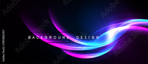 Abstract flowing lines create vibrant, dynamic background. Blue, pink, purple hues blend seamlessly. Modern design element.