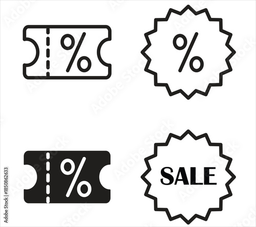 Minimal Discount and Sale Icons Set with Percentage Coupon and Badge Design