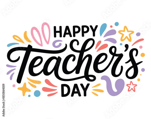 Happy Teacher’s Day Greeting Card Design – Colorful Lettering & Decorative Elements