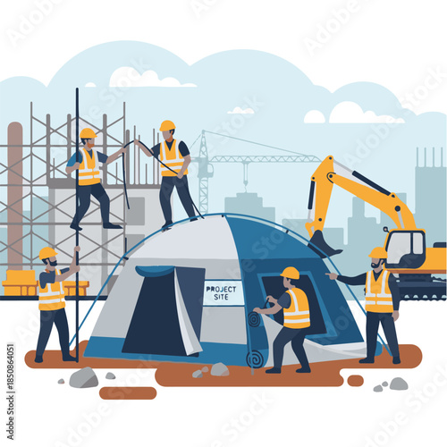 Construction Team on the Project Site: A dedicated team of construction workers diligently works together to build a project, showcasing precision, cooperation.