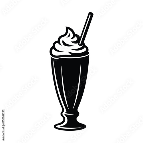 Milkshake Glass Silhouette with Whipped Cream and Straw Illustration