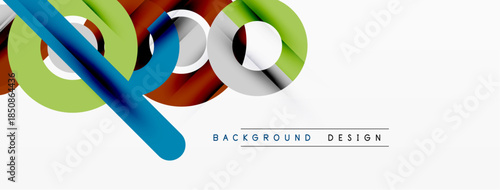 Abstract colorful lines create dynamic design. Smooth curves overlap, forming modern background element. Bright hues contrast white space.