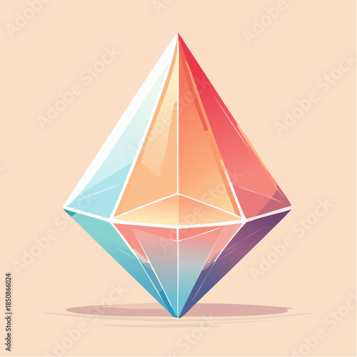 Colorful geometric diamond shape with gradient colors and a light background.