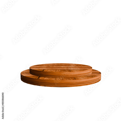 Rustic wooden tiered display stand on a black background