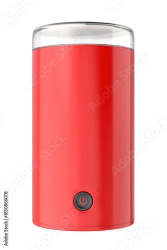 Front view of red electric coffee grinder isolated on transparent background