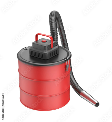Red pellet stove ash vacuum cleaner on transparent background