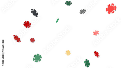 Poker chips scattered overlay on transparent background 3D render