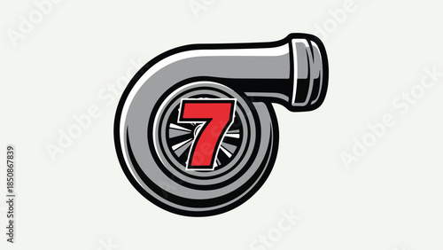 Turbocharger with Red Number 7 Logo - Automotive Performance logotypelogoicon.
