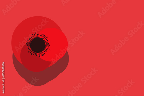 Red poppies on a red background. Remembrance and Reconciliation Day. We never forget. vector illustration
