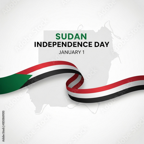Sudan Independence Day: A patriotic illustration of Sudan Independence Day on January 1st, featuring the Sudanese flag with its symbolic colors of red, white, black and green.
