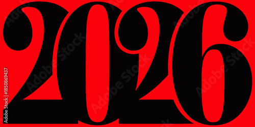 Bold futuristic typography with the year 2026 in black on red