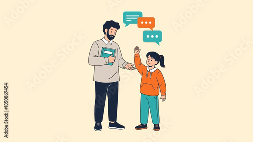 Kind Teacher Giving Positive Reinforcement to a Young Student During a Conversation in Classroom