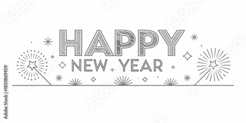 Happy New Year celebration with fireworks and starry night sky