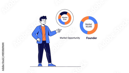 Cartoon Business Person Analyzing Market Data and Growth Opportunities