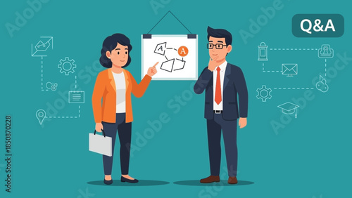 Business professionals engaging in a question and answer session with visual presentation