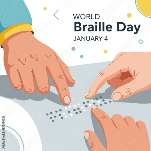 World Braille Day: A touching illustration highlighting the importance of literacy and communication for visually impaired individuals. Displayed are hands interacting with Braille.