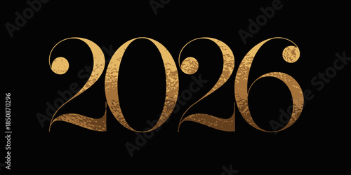 Golden 2026 typography on black background for New Year's concepts