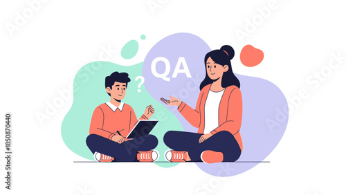 Friendly digital learning interaction between a young boy and a female teacher engaging in