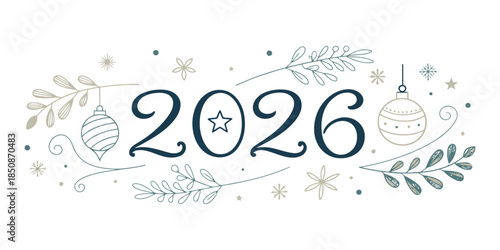 New Year 2026 celebration with elegant ornaments and snowflakes
