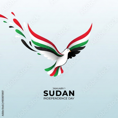Sudan Independence Day: A dove with the flag colors of Sudan takes flight, symbolizing peace, freedom, and the spirit of the nation on its day of independence.