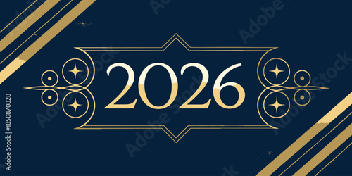 Elegant 2026 gold text design on dark blue background