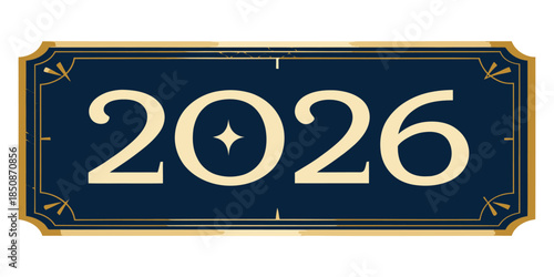 Modern gold and navy blue 2026 sign with elegant design