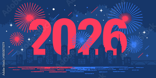 Vibrant city skyline celebrates 2026 with stunning fireworks display