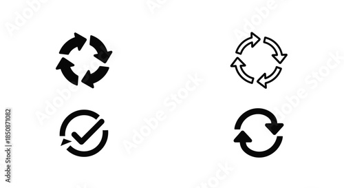 Black and white circular arrow icons representing rotation and cyclical processes