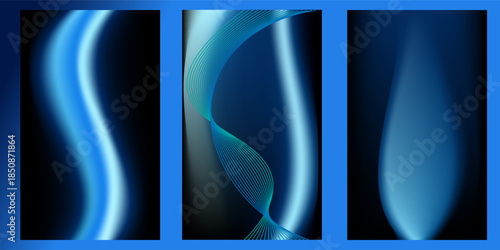 Tech poster set. Futuristic digital blue wave line. glowing lines innovation background for tech event poster or presentation product business