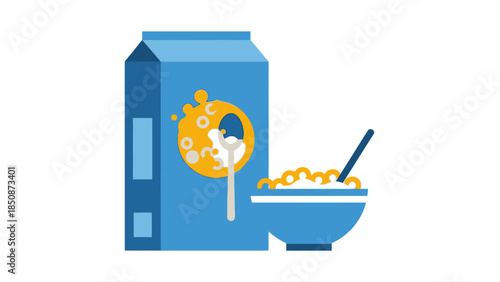 Creative illustration of a healthy breakfast milk pouring onto a bowl of cereal