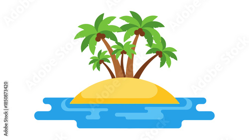 Tropical paradise island with palm trees and clear blue water, serene vacation getaway