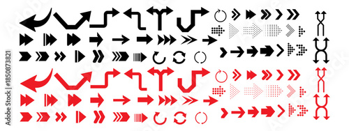 Arrow red and black vector illustration. set of way direction arrow sign. Arrows black set icons.