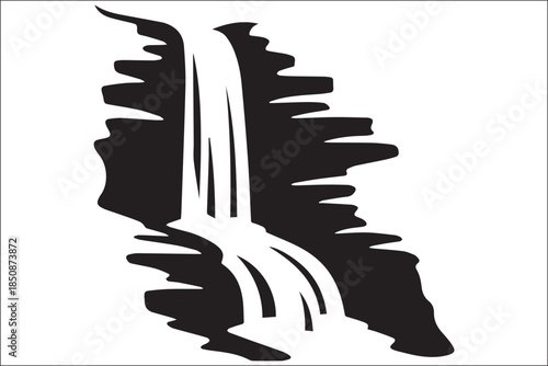 Minimalist Black and White Waterfall Vector Illustration
Stylized Monochrome Waterfall Silhouette with Clean Modern Lines