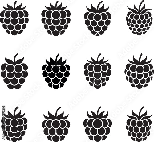 Blackberry silhouette vector berry fruit icon set seamless pattern design