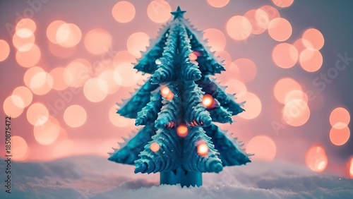 Blue Felt Christmas Tree with Warm Bokeh