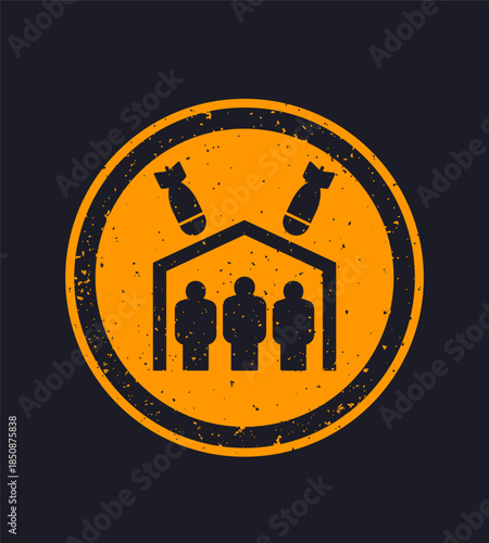 bomb shelter icon, bunker and people vector sign